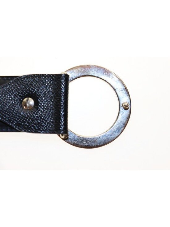 Bvlgari Leather Round Logo Buckle Silver Belt Black main image 5